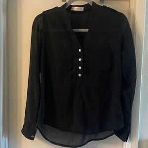 Chic Black V-Neck Blouse with Button Detail